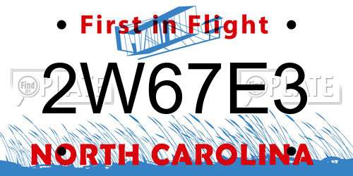 2W67E3 North Carolina License Plate