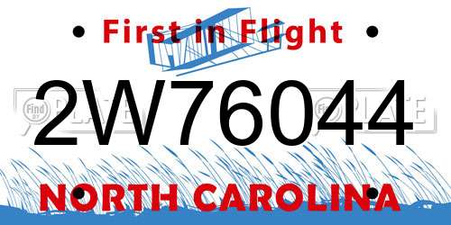 2W76044 North Carolina License Plate