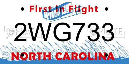 2WG733 North Carolina License Plate