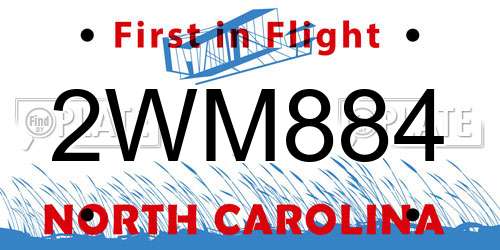 2WM884 North Carolina License Plate