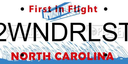 2WNDRLST North Carolina License Plate