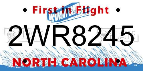 2WR8245 North Carolina License Plate