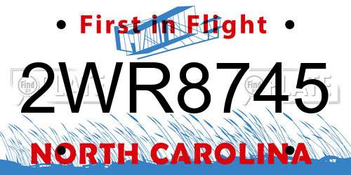2WR8745 North Carolina License Plate