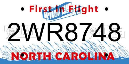 2WR8748 North Carolina License Plate