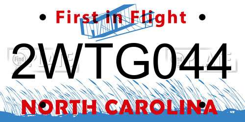 2WTG044 North Carolina License Plate