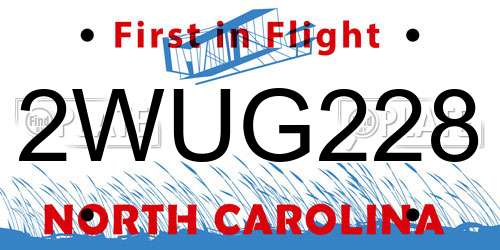 2WUG228 North Carolina License Plate