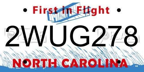 2WUG278 North Carolina License Plate