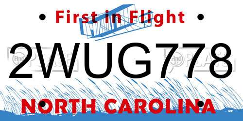 2WUG778 North Carolina License Plate