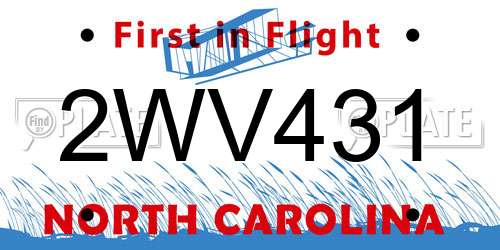 2WV431 North Carolina License Plate