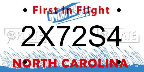 2X72S4 North Carolina License Plate