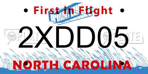 2XDD05 North Carolina License Plate