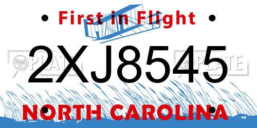 2XJ8545 North Carolina License Plate
