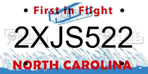 2XJS522 North Carolina License Plate