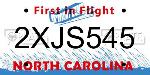 2XJS545 North Carolina License Plate