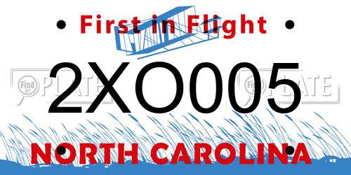 2XO005 North Carolina License Plate