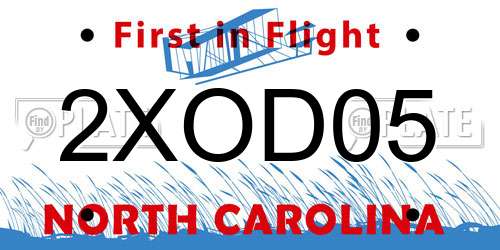 2XOD05 North Carolina License Plate