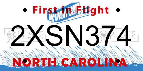 2XSN374 North Carolina License Plate