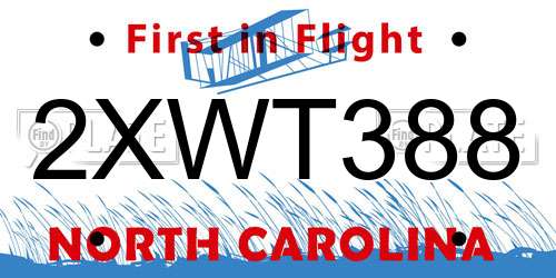 2XWT388 North Carolina License Plate