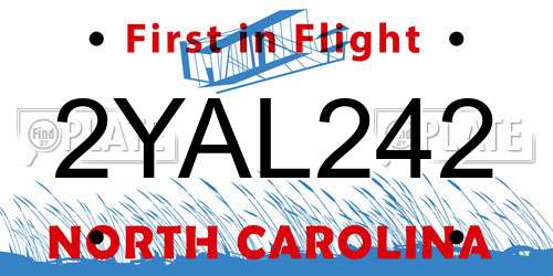 2YAL242 North Carolina License Plate