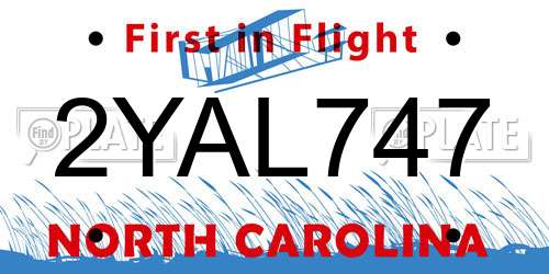 2YAL747 North Carolina License Plate
