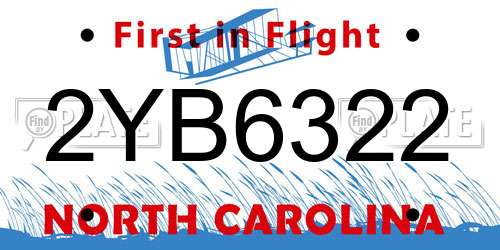 2YB6322 North Carolina License Plate