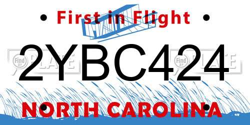 2YBC424 North Carolina License Plate