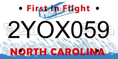 2YOX059 North Carolina License Plate