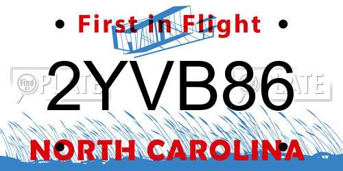 2YVB86 North Carolina License Plate