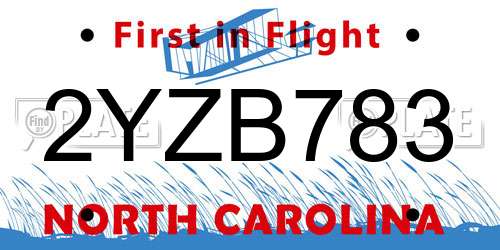 2YZB783 North Carolina License Plate