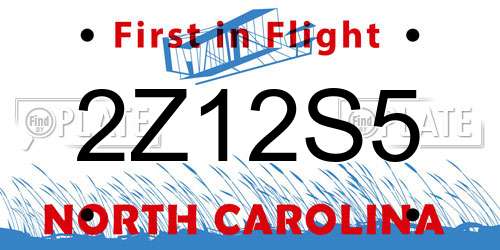 2Z12S5 North Carolina License Plate