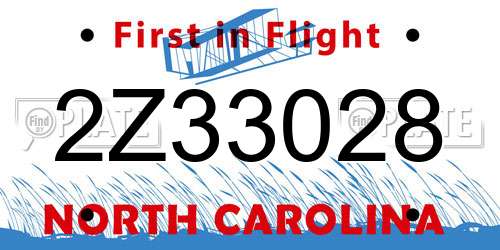 2Z33028 North Carolina License Plate