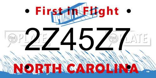 2Z45Z7 North Carolina License Plate