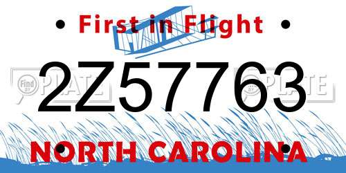 2Z57763 North Carolina License Plate