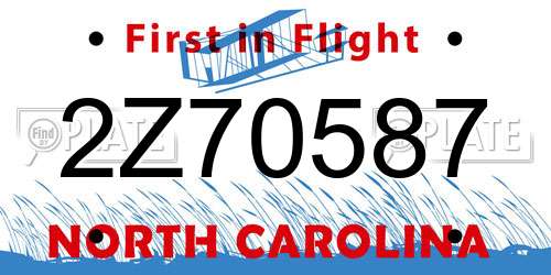 2Z70587 North Carolina License Plate