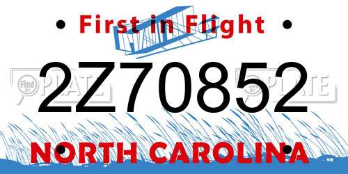 2Z70852 North Carolina License Plate