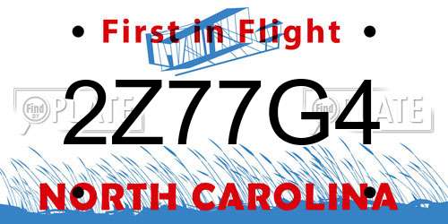 2Z77G4 North Carolina License Plate