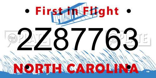 2Z87763 North Carolina License Plate