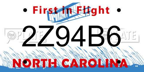 2Z94B6 North Carolina License Plate