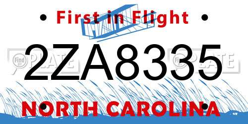 2ZA8335 North Carolina License Plate
