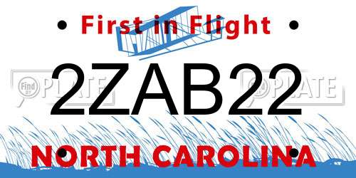 2ZAB22 North Carolina License Plate