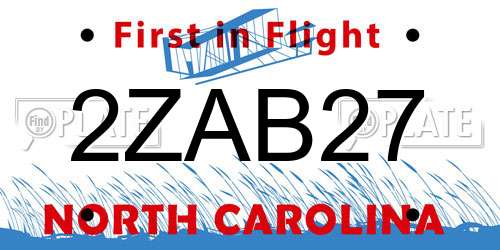 2ZAB27 North Carolina License Plate