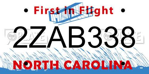 2ZAB338 North Carolina License Plate