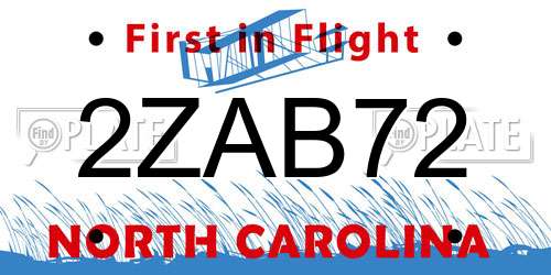 2ZAB72 North Carolina License Plate