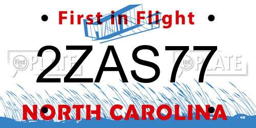 2ZAS77 North Carolina License Plate