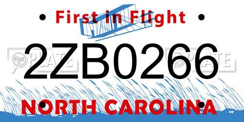 2ZB0266 North Carolina License Plate