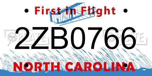 2ZB0766 North Carolina License Plate