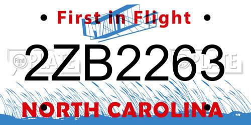 2ZB2263 North Carolina License Plate
