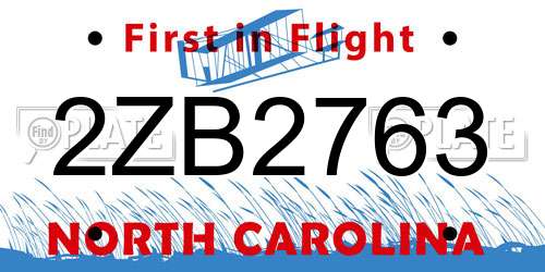 2ZB2763 North Carolina License Plate