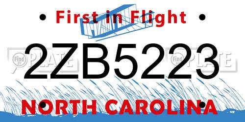 2ZB5223 North Carolina License Plate