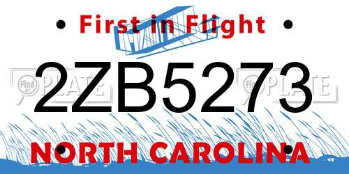 2ZB5273 North Carolina License Plate